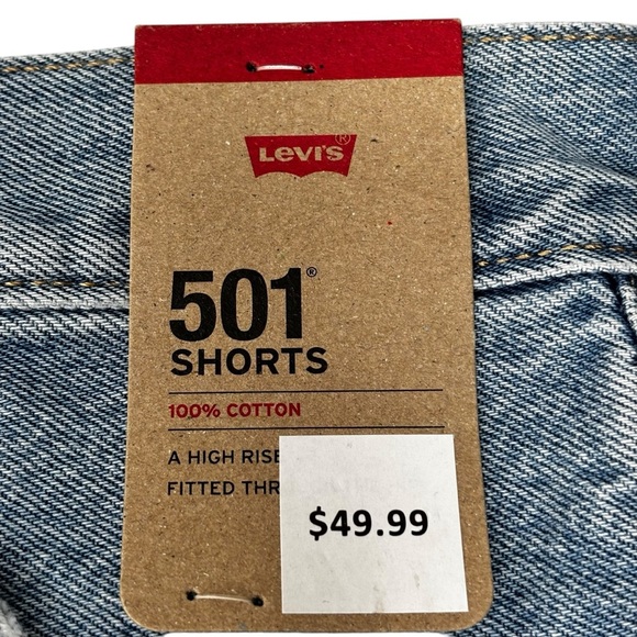 New Women’s Levi’s 501 Blue Denim Cutoff Shorts Distressed Button Fly  Size 28 - Picture 3 of 10